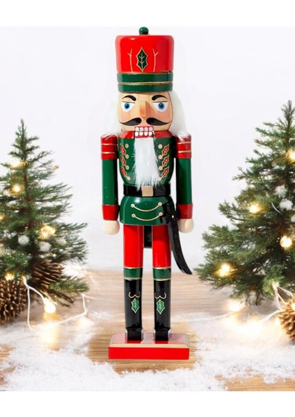 Yılbaşı Dekor Süsü Fındıkkıran Kurşun Asker Kılıçlı Yeşil Kırmızı 50 cm