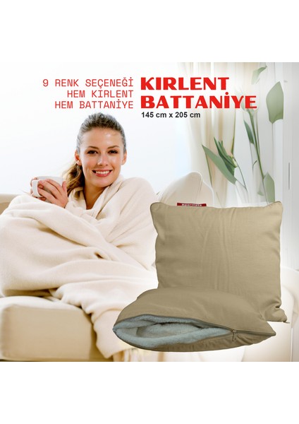 Tv Battaniye Yastık Battaniye Kırlent-Welsoft Battaniye- Yolculuk Yastığı- Uçak Yastığı 145X205 Bej