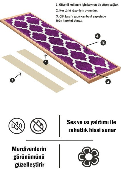 Dikdörtgen Dokuma Merdiven Halısı Kendinden Yapışkanlı