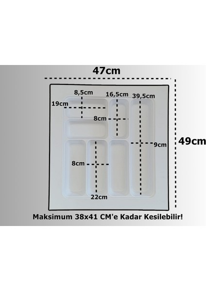 47X49 Cm. 7 Gözlü Beyaz Çekmece Içi Kaşıklık 44*40 Cm'e Kadar Kesebilirsiniz fiyatları