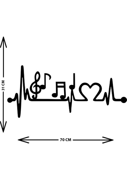 - Notaların Ritmi Metal Duvar Müzik  Tablosu - Ev Ofis Dekorasyonu - 70 x 30 - cm - Siyah - MÜZIK-035