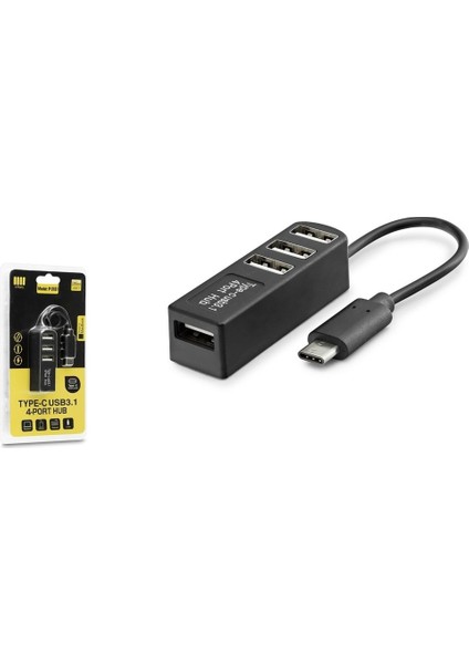 HDX7015 Type-C 3.1 - 4xusb 3.0 Hub Telefon Uyumlu Type-C Çoklayıcı - Siyah