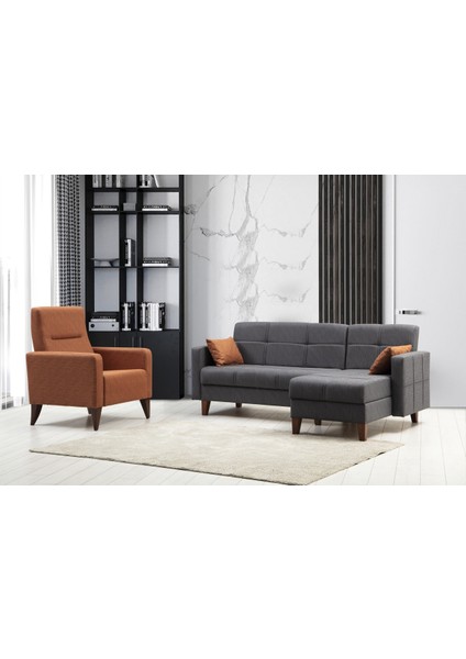 Polya Köşe Takım+Berjer-Koyu Gri 100+KIREMIT