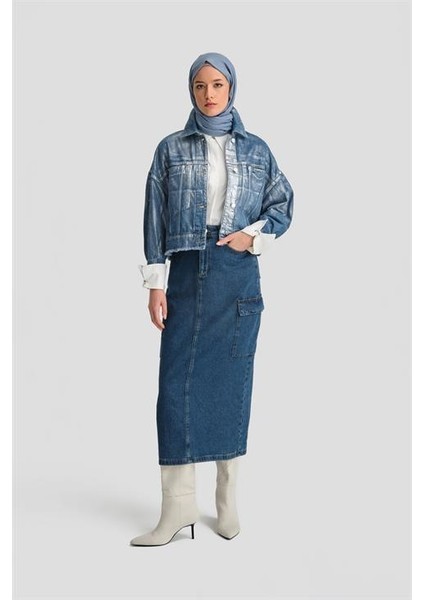 Denim Etek 24KD3408 Koyu Mavi