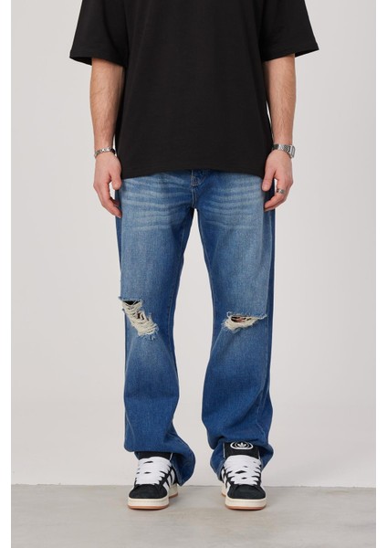 5174 Dizi Yırtık Koyu Mavi Baggy Jean (16160)