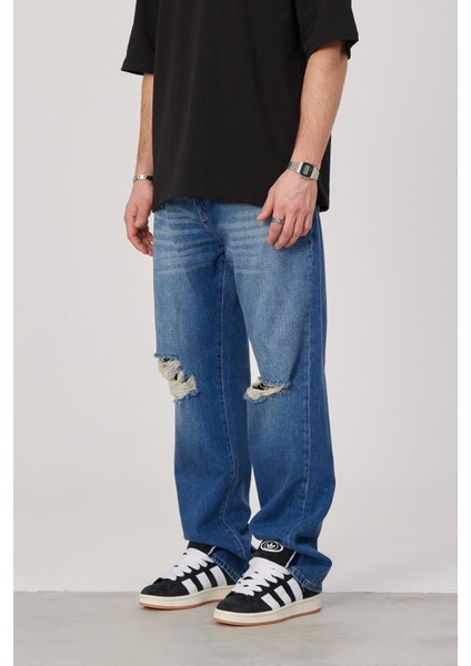 5174 Dizi Yırtık Koyu Mavi Baggy Jean (16160) fiyatları