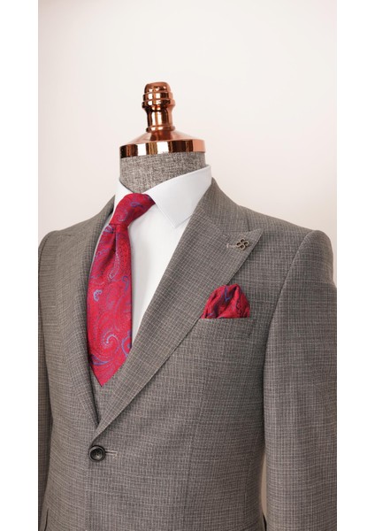 Erkek Piti Kare Gri Slim Fit Yelekli Takım Elbise fırsatları