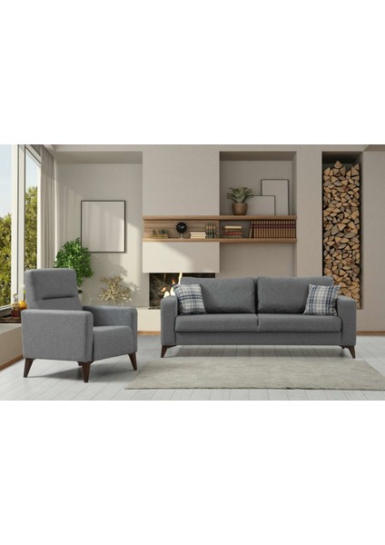 Kristal 3+1 Berjer Koltuk Takımı Koyu Gri