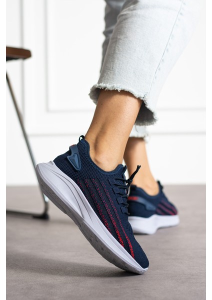 Lacivert Kırmızı Unisex Yıkanabilir Rahat Hava Alabilen Kokusuz Triko Spor Ayakkabı Sneaker 015 modelleri