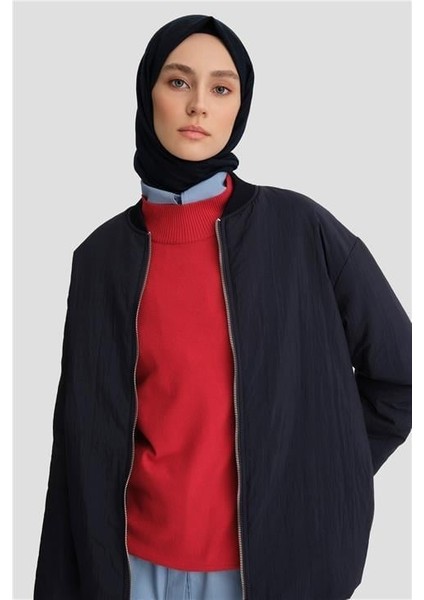 Yaka Ribanalı Bomber Mont 24KD7522 Lacivert