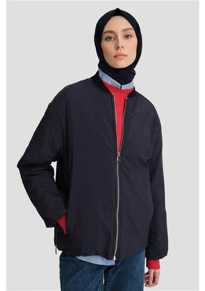 Yaka Ribanalı Bomber Mont 24KD7522 Lacivert