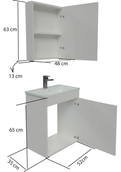 Banyo Dolabı Aynalı Cnc Işlemeli Membran Kapaklı 55 cm