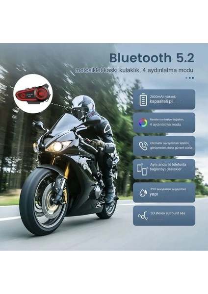 Rgb Modlu Bluetooth Motosiklet Kulaklık 5.2 Bluetooth Interkom Kask Kulaklik
