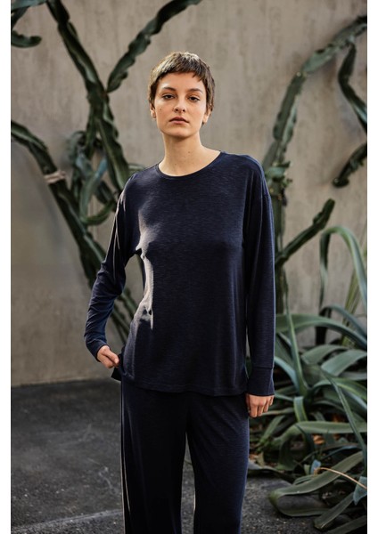 Kadın Flamlı Modal Uzun Kollu T-Shirt Pantolon Takım modelleri