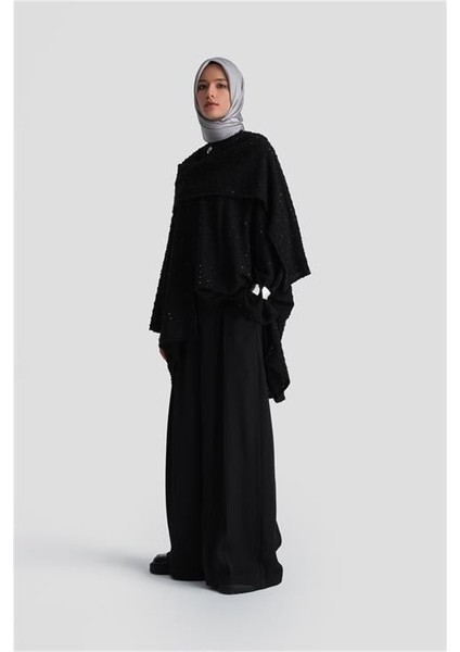 Pullu Kumaşlı Asimetrik Hırka 24K5607 Siyah