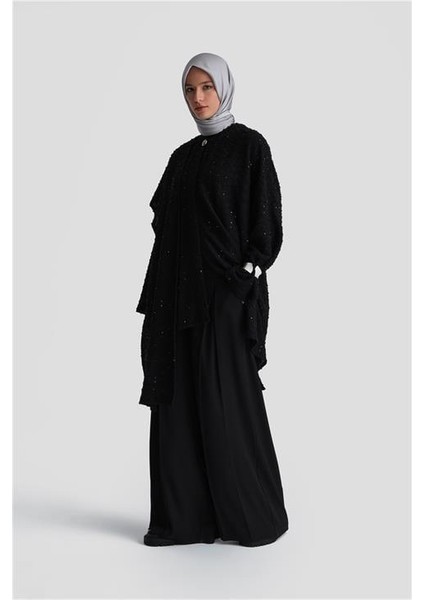 Pullu Kumaşlı Asimetrik Hırka 24K5607 Siyah
