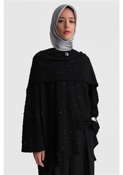 Pullu Kumaşlı Asimetrik Hırka 24K5607 Siyah