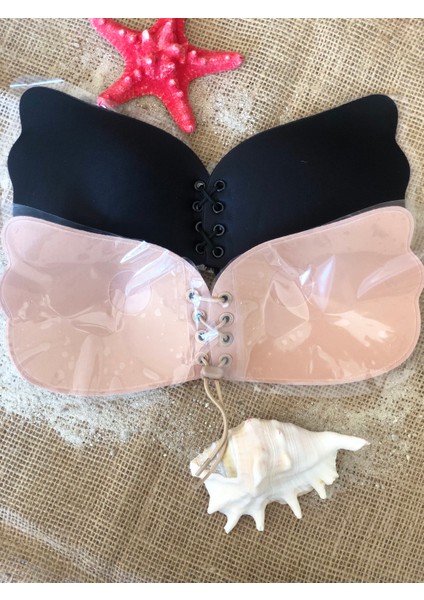 2’li Paket Askısız Kelebek Sütyen Seti | Siyah ve Ten Dolgun Gösteren Dikişsiz Silikonlu indirimleri