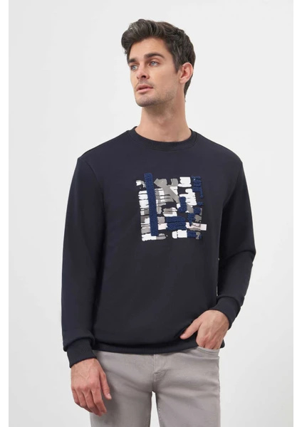 Erkek Lacivert Trend Bisiklet Yaka Sweat-Shirt