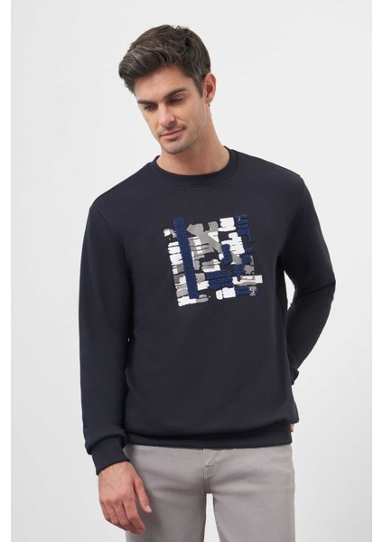 Erkek Lacivert Trend Bisiklet Yaka Sweat-Shirt