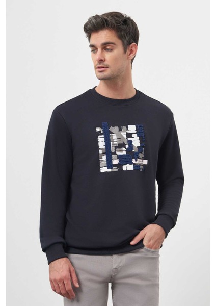 Erkek Lacivert Trend Bisiklet Yaka Sweat-Shirt