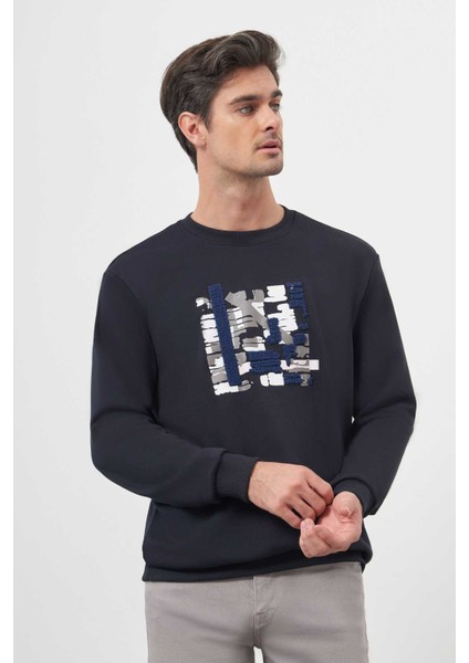 Erkek Lacivert Trend Bisiklet Yaka Sweat-Shirt