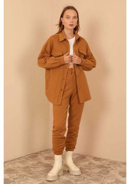 Kapitone Kumaş Gömlek Yaka Düğmeli Kadın Ceket-Taba fiyatları