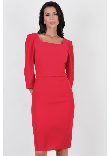Peterson Kare Yaka Elbise KIRMIZI