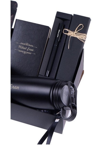 Isme Özel Mat Siyah Kupa Ajanda Kalem Matara Draje Premium Hediye Seti fiyatları