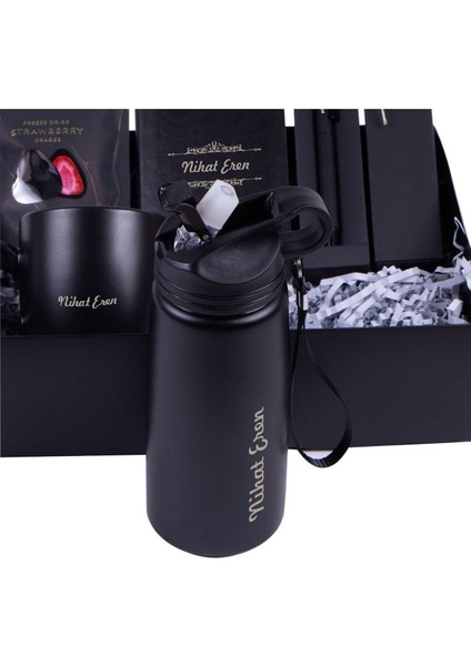 Isme Özel Mat Siyah Kupa Ajanda Kalem Matara Draje Premium Hediye Seti fırsatları