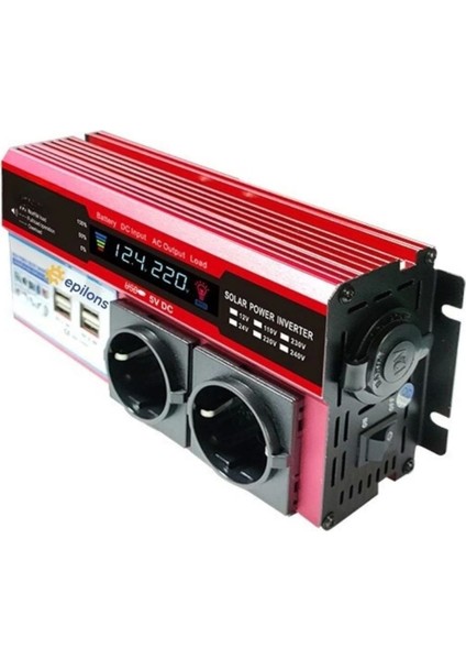 12V 2000W Araç ve Güneş Enerjisi Uyumlu Modifiye Sinus Inverter Çift USB Çift Priz ve Çakmaklıklı (4738)