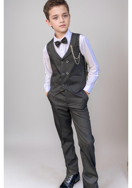 Erkek Çocuk Cepken Yelekli Şal Yaka Siyah Takım Elbise 5-9 Yaş fiyatları