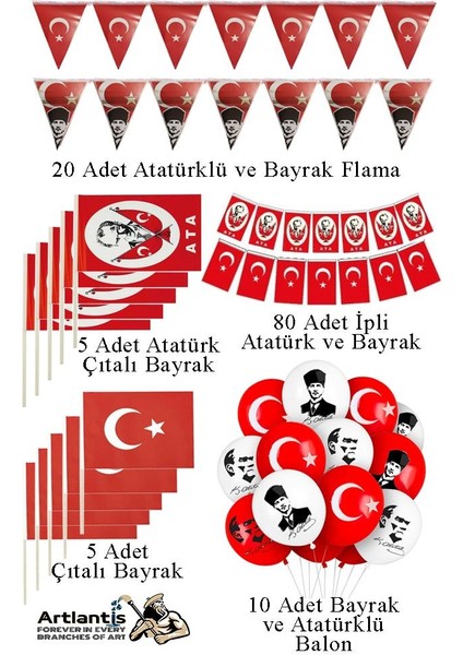 Okul Sınıf Süsü 7 Çeşit 1 Paket Çıtalı Bayrak Bayraklı Balon Atatürklü Balon Ipli Bayrak Flamalı Bayrak 29 Ekim 23 Nisan