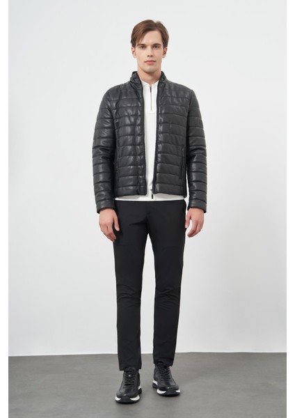 Siyah Suni Deri Hakim Yaka Düz Yırtmaçsız Tam Astar Slim Fit Casual Deri Mont 1038245153 fiyatları
