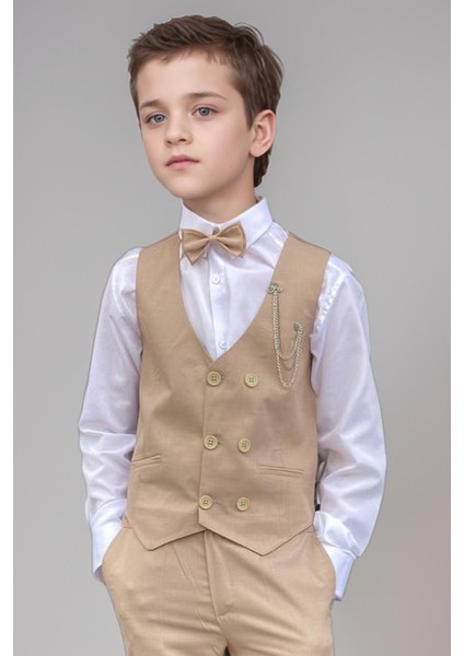 Erkek Çocuk Cepken Yelekli Camel Takım Elbise 10-14 Yaş modelleri