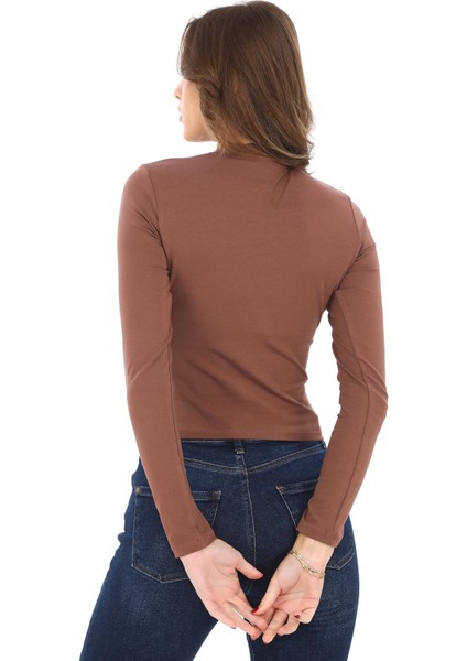 Likralı Pamuk Tişört-Slim Fit -Açık Kahve indirimleri