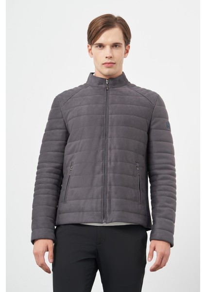 Antrasit Süet Suni Deri Hakim Yaka Düz Yırtmaçsız Tam Astar Slim Fit Casual Deri Mont 1038245150