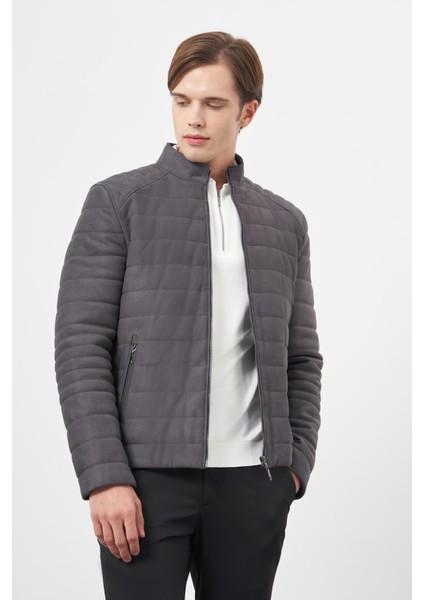 Antrasit Süet Suni Deri Hakim Yaka Düz Yırtmaçsız Tam Astar Slim Fit Casual Deri Mont 1038245150 modelleri