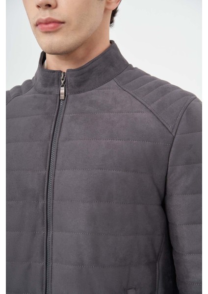 Antrasit Süet Suni Deri Hakim Yaka Düz Yırtmaçsız Tam Astar Slim Fit Casual Deri Mont 1038245150 fırsatları