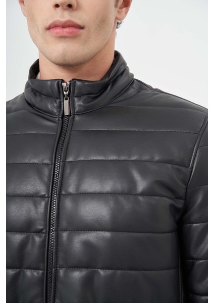 Siyah Suni Deri Hakim Yaka Düz Yırtmaçsız Tam Astar Slim Fit Casual Deri Mont 1038245153 fırsatları