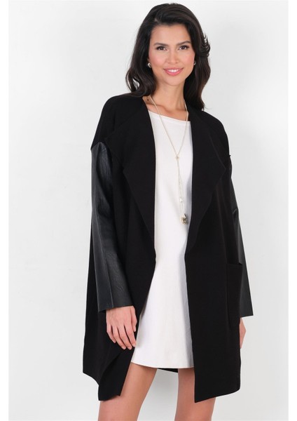 Cosimino Yakasız Uzun Triko Hırka Siyah