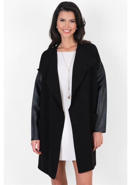 Cosimino Yakasız Uzun Triko Hırka Siyah modelleri