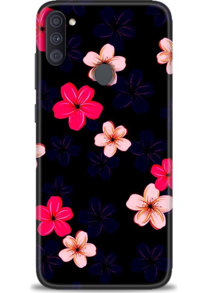 Samsung Galaxy M11 Kılıf Hd Baskılı - Pembe Mavi Çiçekler + 9h Nano Ekran Koruyucu