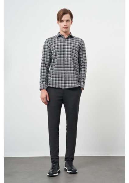 Siyah Uzun Kol Ekose Desen Gabardin Sert Yaka Cepli Pamuklu Classic Comfort Fit Gömlek 1004245169 fiyatları