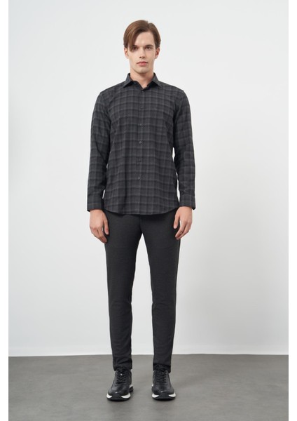 Siyah Uzun Kol Ekose Desen Gabardin Sert Yaka Cepli Pamuklu Classic Comfort Fit Gömlek 1004245169 fiyatları