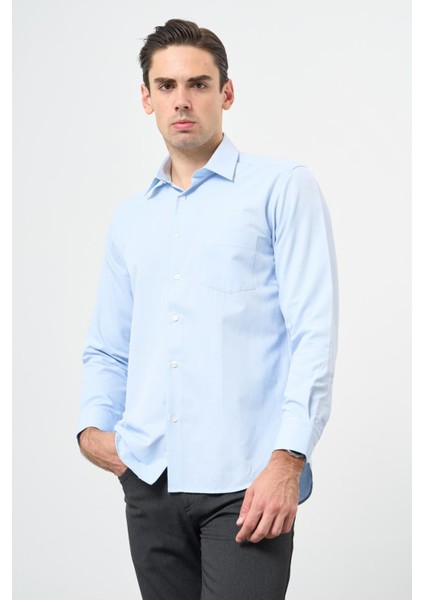 Koyu Mavi Uzun Kol Düz Sert Yaka Pamuklu Classic Comfort Fit Gömlek 1004245269 fırsatları