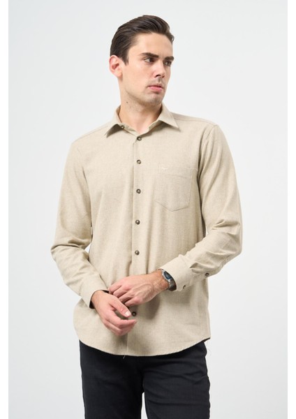 Açık Bej Uzun Kol Düz Gabardin Sert Yaka Cepli Pamuklu Classic Comfort Fit Gömlek 1004245168 fırsatları