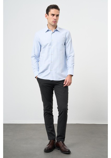 Koyu Mavi Uzun Kol Kareli Desen Cepli Pamuklu Classic Comfort Fit Gömlek 1004245162 fiyatları