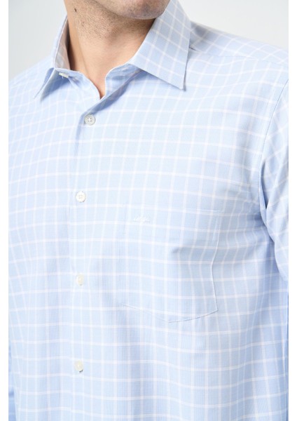 Koyu Mavi Uzun Kol Kareli Desen Cepli Pamuklu Classic Comfort Fit Gömlek 1004245162 fırsatları