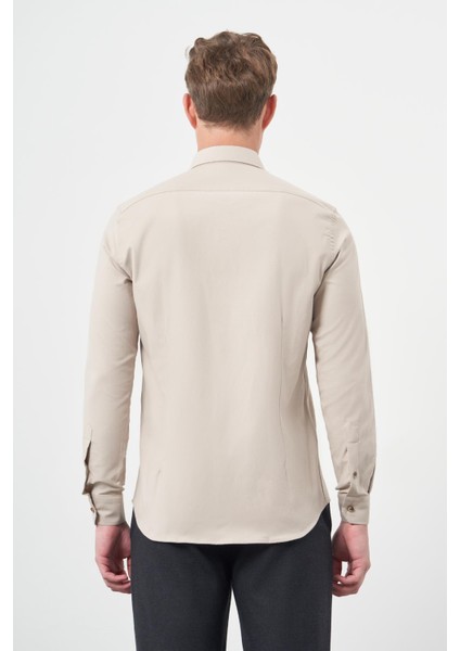 Bej Uzun Kol Düz Bez Ayağı Yarım İtalyan Yaka Cepsiz Pamuklu Classic Slim Fit Gömlek 1004245211 fırsatları
